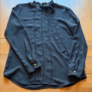 Women’s Ralph Lauren Black Blouse with Tie Collar. Size 10.